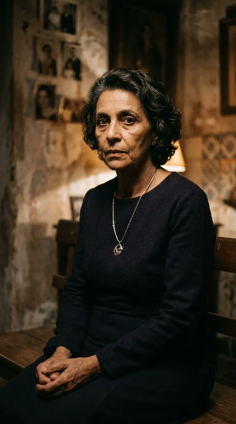 Portrait de Valentina de Andrade, femme d'une soixantaine d'années, regard inten