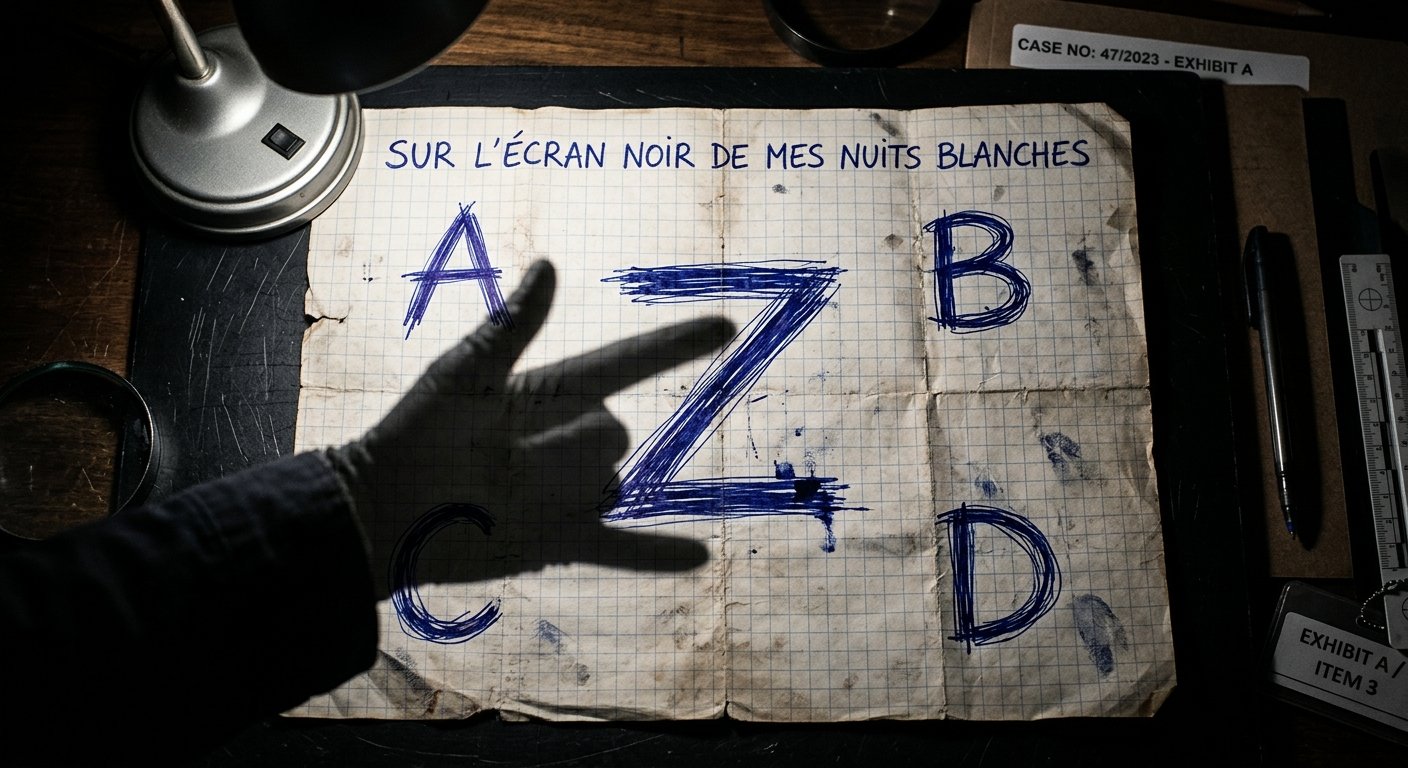 Croquis Finochietti « Sur l'écran noir de mes nuits blanches », lettres A B C D Z