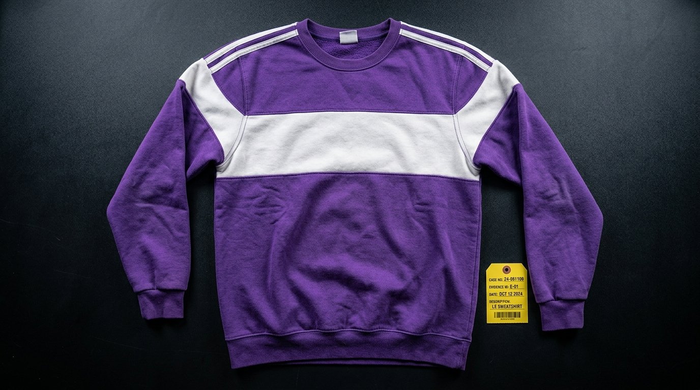 Photo du sweat-shirt blanc et violet, pièce à conviction de l'affaire Setagaya
